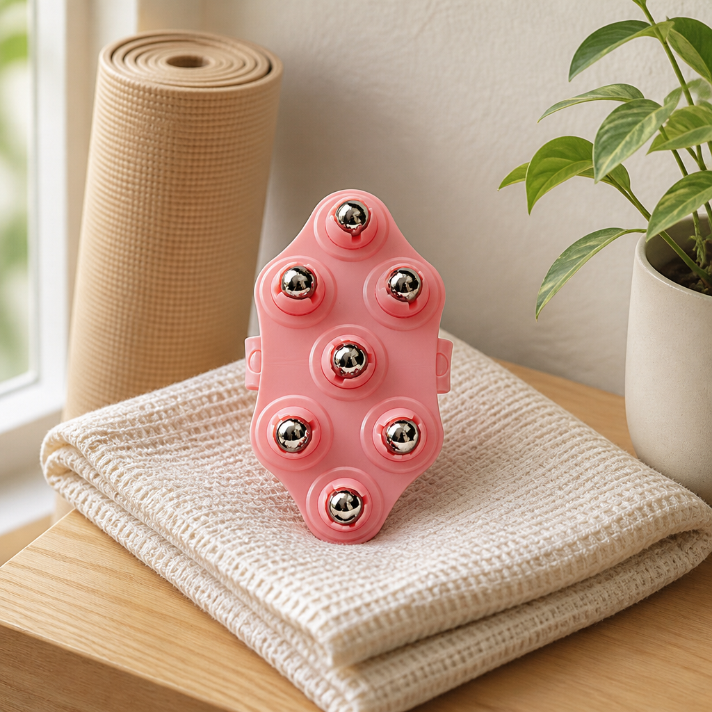 Wholesale Pink 7 Beads Rolling Massage Tool Diamond Shape Handheld Manual for Fitness Body Shaping Massage