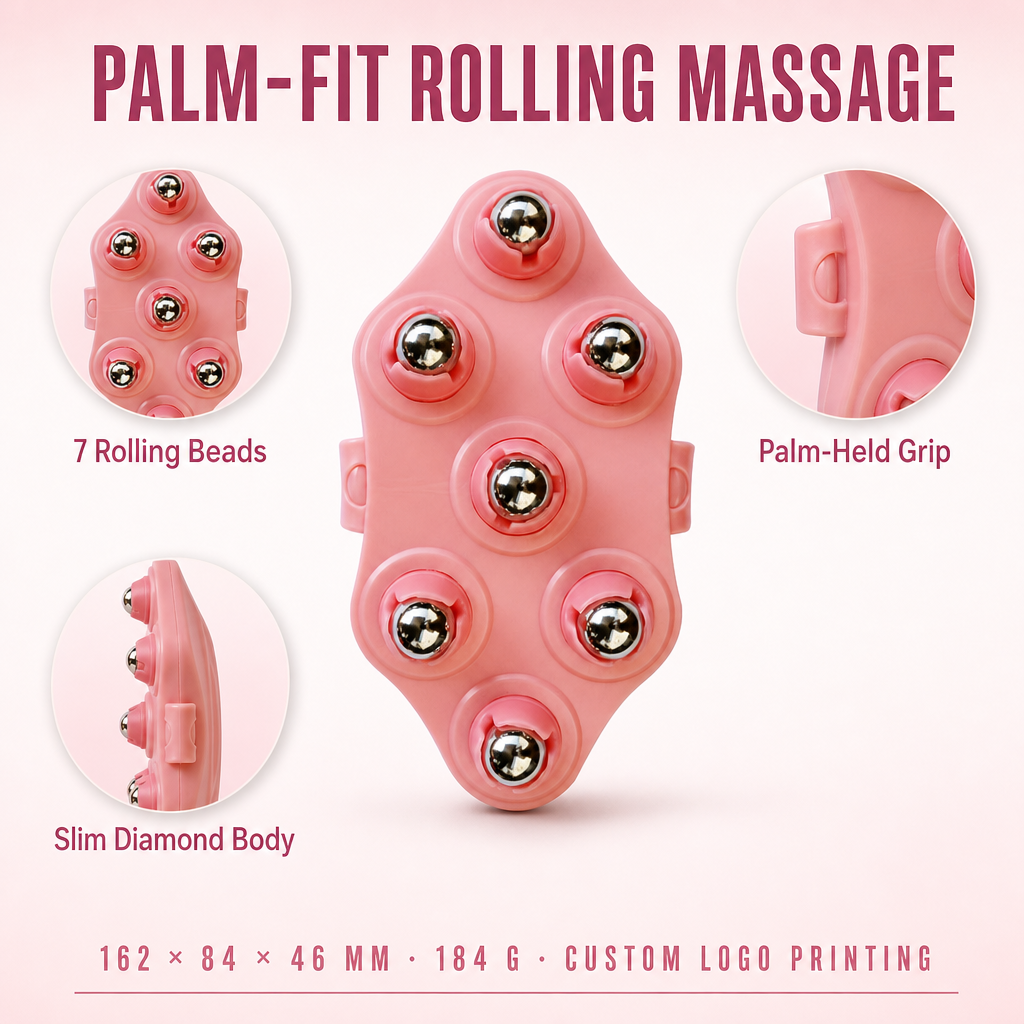 Wholesale Pink 7 Beads Rolling Massage Tool Diamond Shape Handheld Manual for Fitness Body Shaping Massage