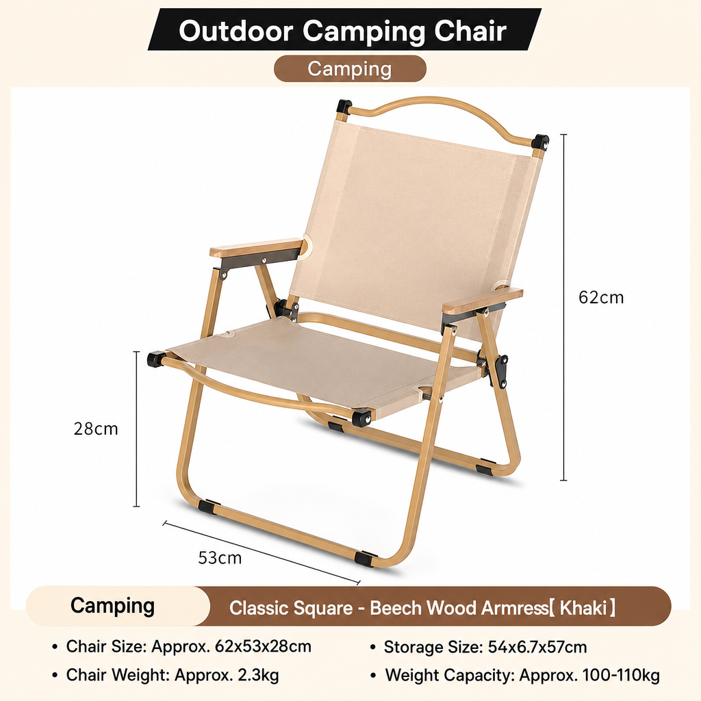 Wholesale Portable Kermit Camping Chair Bulk, Outdoor Folding Chair Supplier with Beech Wood Armrests, Heavy Duty Alloy Steel Frame Oxford Cloth Seat, Lightweight Foldable Chair for Picnic Beach Garden Market