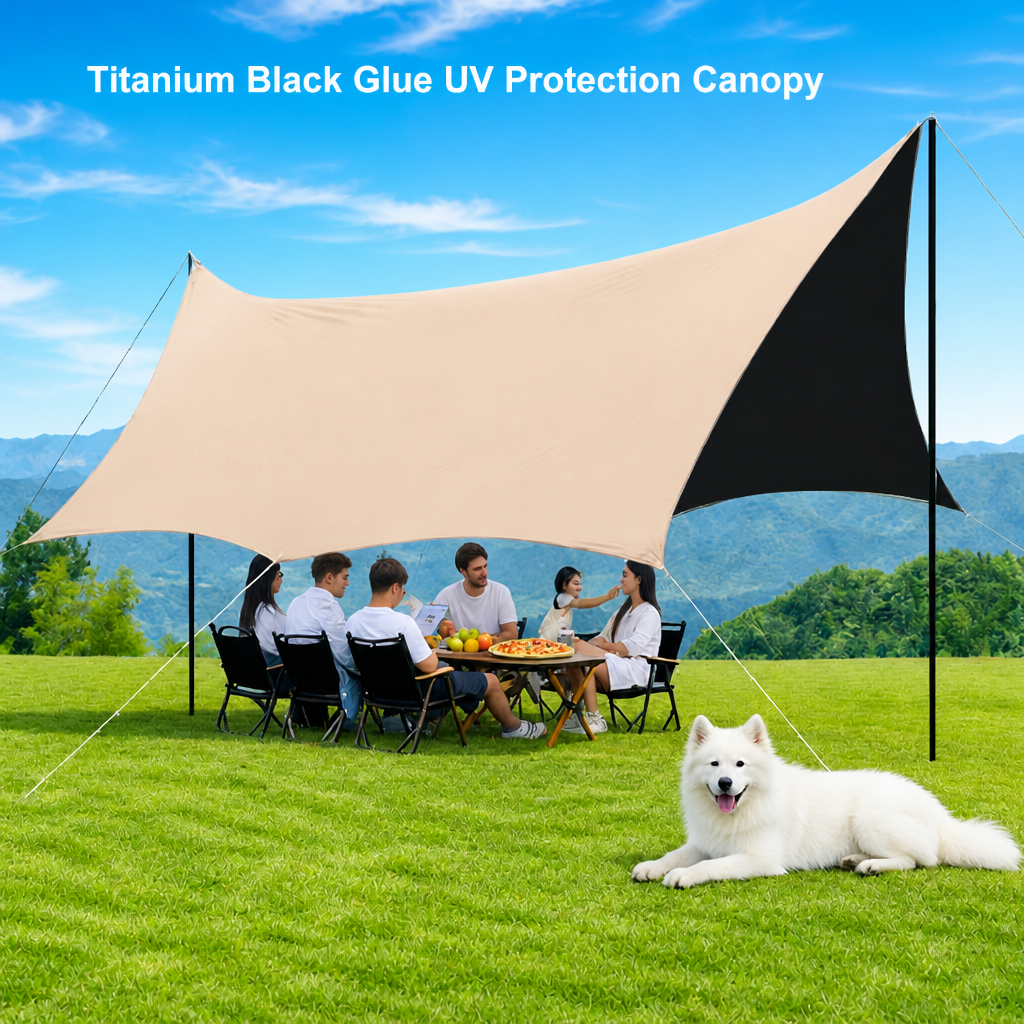 Wholesale Outdoor Camping Tarp Bulk, Portable Hexagon Butterfly Sun Shelter Supplier, Thick Black Vinyl Coating UPF50+ Sunscreen Shade, PU2500+ Waterproof Lightweight Tarp for Picnic Beach Market