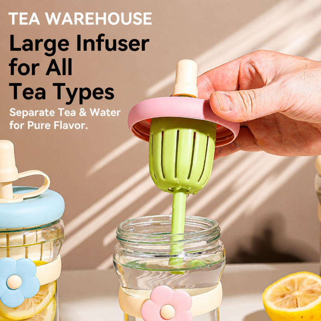 Wholesale Flower Glass Cup Bulk, Ins Style High Borosilicate Glass Tumbler Supplier with Silicone Straw, Cute Aesthetic Tea Separation Water Bottle for Girls, Custom Gift Cup