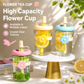Wholesale Flower Glass Cup Bulk, Ins Style High Borosilicate Glass Tumbler Supplier with Silicone Straw, Cute Aesthetic Tea Separation Water Bottle for Girls, Custom Gift Cup