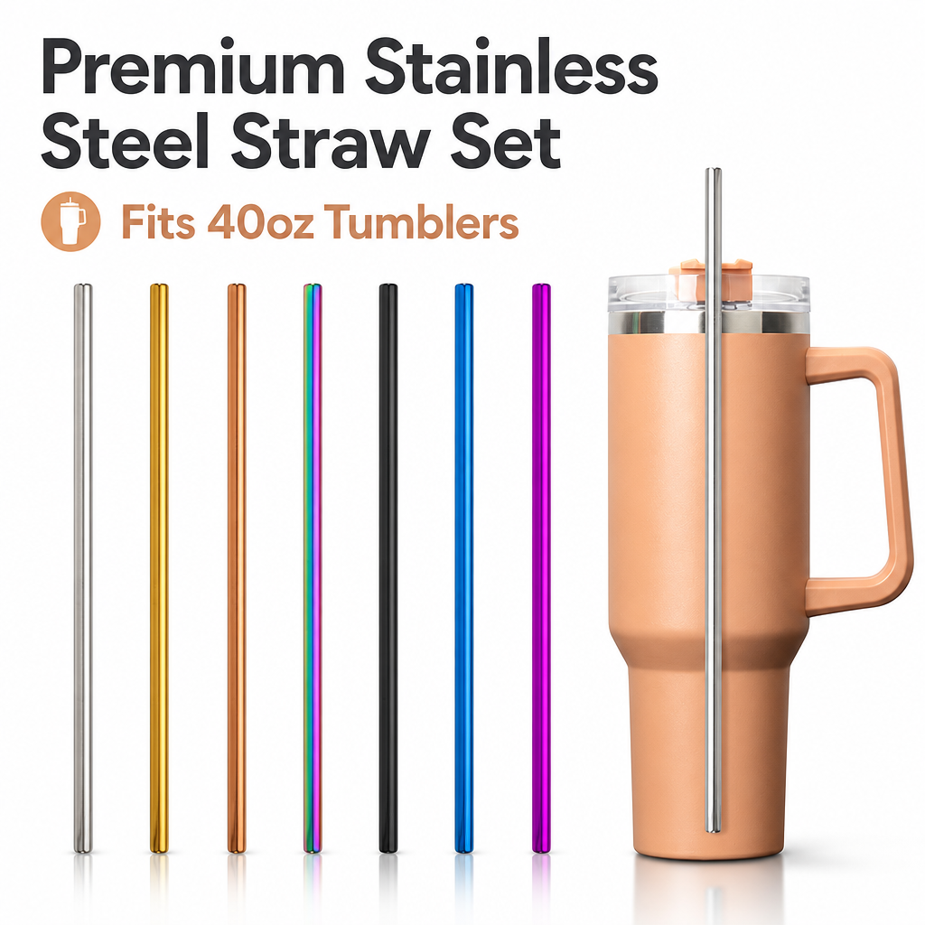 Wholesale 304 Stainless Steel Straw Set Bulk, 40oz Tumbler Straw Replacement Supplier, Car Cup Insulated Mug Straw with Cleaning Brush Cross-border Amazon