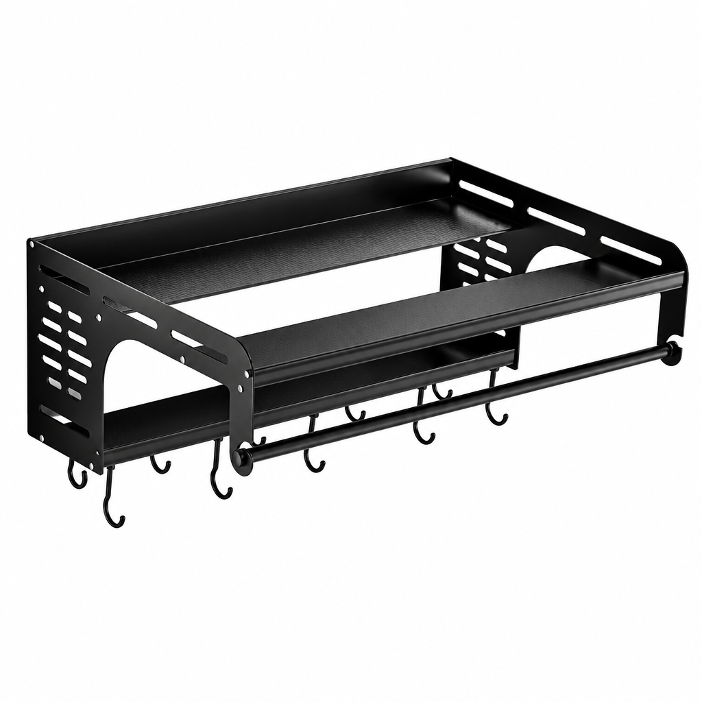 Wholesale Kitchen Microwave Oven Shelf, Space Aluminum Wall-Mounted Storage Rack, Multi-functional Oven Hanger Bracket with Hooks